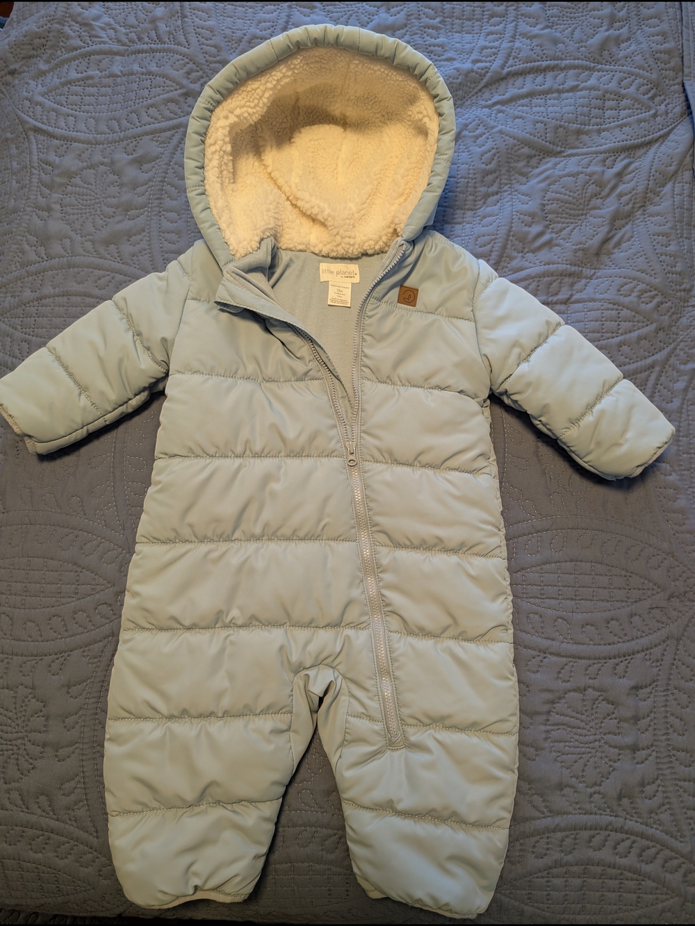 Cozy Light Blue Baby Hooded Snowsuit